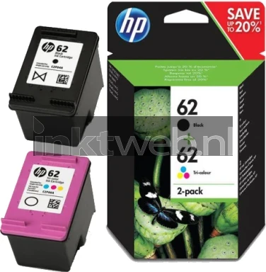 HP 62 2-Pack zwart en kleur product only Combined box and product