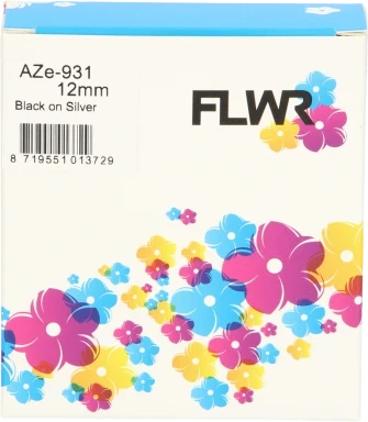 FLWR Brother TZe-931 zwart op mat zilver breedte 12 mm