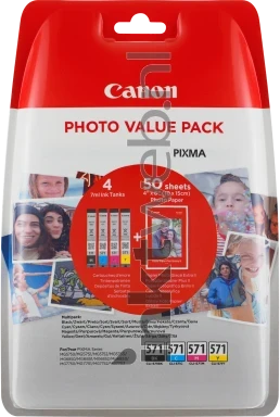 Canon CLI-571 4-pack + fotopapier zwart en kleur front Front box