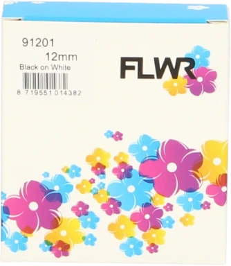 FLWR Dymo 91201 zwart op wit breedte 12 mm