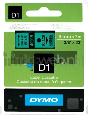 Dymo D1 zwart op groen breedte 9 mm