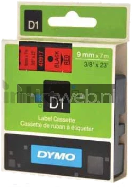 Dymo D1 zwart op rood 9mm zwart Front box
