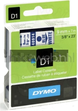 Dymo D1 blauw op wit breedte 9 mm