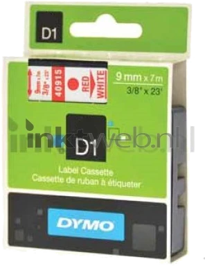 Dymo D1 rood op wit breedte 9 mm