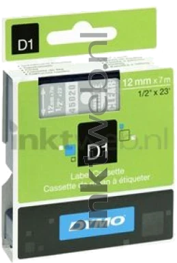 Dymo D1 45020 wit op transparant breedte 12 mm