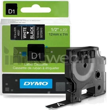 Dymo D1 45021 wit op zwart breedte 12 mm