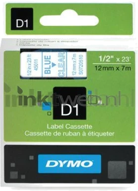 Dymo D1 blauw op transparant breedte 12 mm