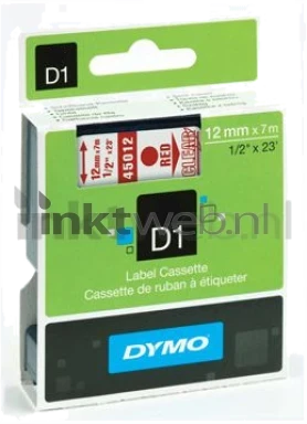 Dymo D1 rood op transparant breedte 12 mm