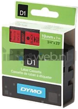 Dymo D1 zwart op rood 19mm zwart Front box