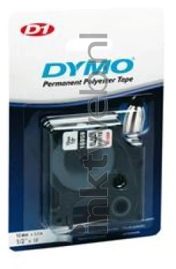 Dymo D1 permanent zwart op wit 12mm zwart Front box