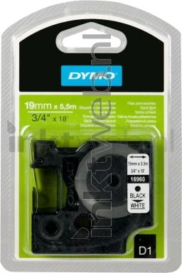 Dymo D1 permanent zwart op wit 19mm zwart Combined box and product