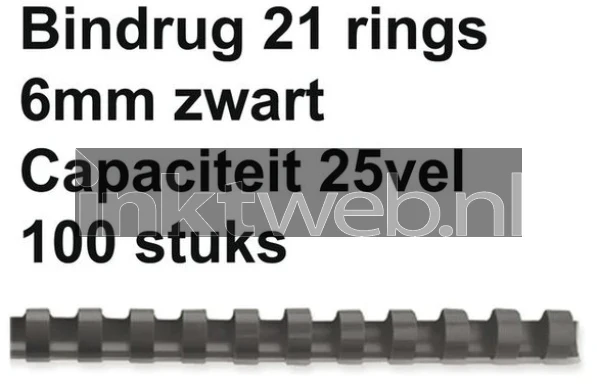 Fellowes Bindrug 6mm, 21rings A4 100 stuks zwart