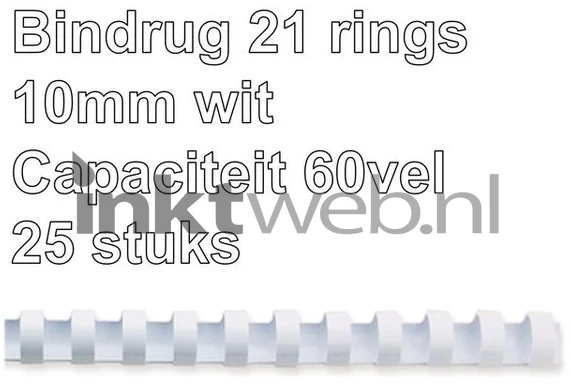Fellowes Bindrug 10mm 21rings A4 25 stuks wit