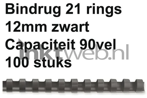 Fellowes Bindrug 12mm 21rings A4 100 stuks zwart