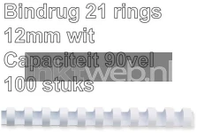 Fellowes Bindrug 12mm 21rings A4 100 stuks wit (Origineel)