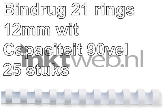 Fellowes Bindrug 12mm 21rings A4 25 stuks wit