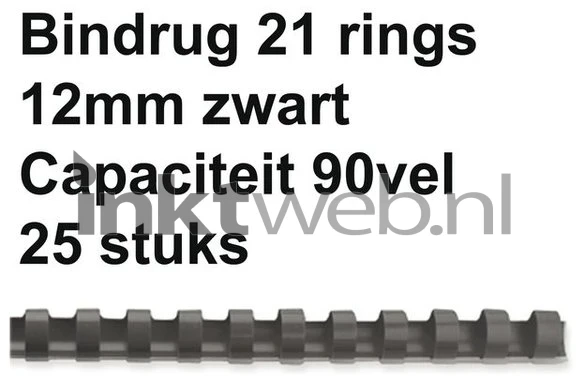 Fellowes Bindrug 12mm 21rings A4 25 stuks zwart