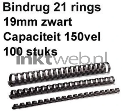 Fellowes Bindrug 19mm 21rings A4 100 stuks zwart