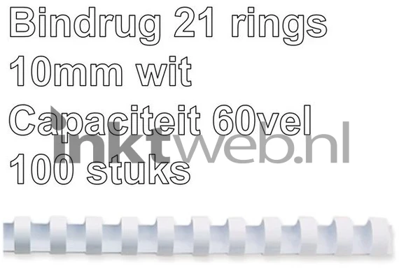 Fellowes Bindrug 10mm 21rings A4 100 stuks wit