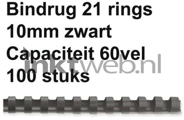 Fellowes Bindrug 10mm 21rings A4 100 stuks zwart