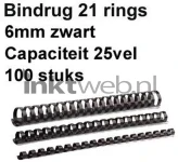 Fellowes Bindrug 6mm 21rings A4 100 stuks zwart (Origineel)
