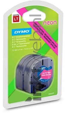 Dymo Neon groen en roze zwart op neon kleur breedte 12 mm