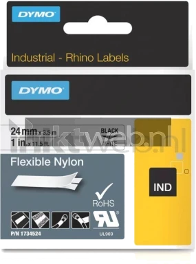 Dymo Flexibel Nylon lettertape zwart Front box