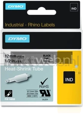 Dymo ID1 Heat shrink 18055 zwart op wit breedte 12 mm