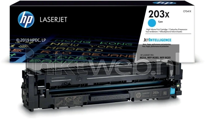HP 203X cyaan Combined box and product