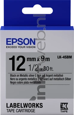Epson LK-4SBM zwart op zilver breedte 12 mm