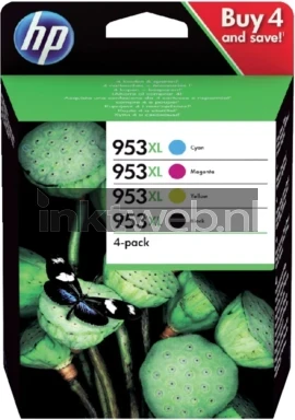 HP 953XL Multipack (Opruiming 4 x 1-pack los) zwart en kleur