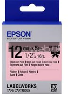 Epson LK-4PBK zwart op roze breedte 12 mm