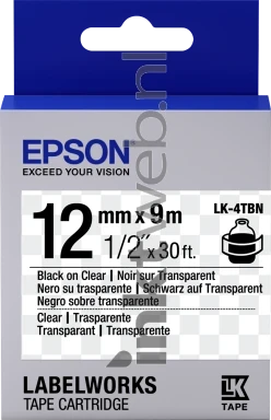 Epson LC-4TBN9 zwart op transparant breedte 12 mm