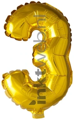 Haza Opblaas Cijfer 3, 40cm goud