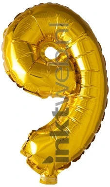 Haza Opblaas Cijfer 9, 40cm goud