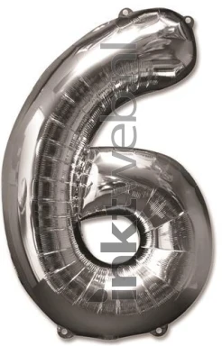 Haza Opblaas Cijfer 6, 92cm zilver
