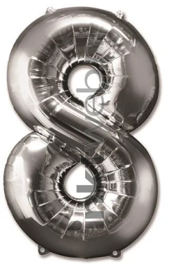 Haza Opblaas Cijfer 8, 92cm zilver