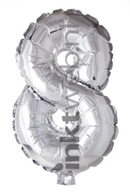 Haza Opblaas Cijfer 8, 40cm zilver