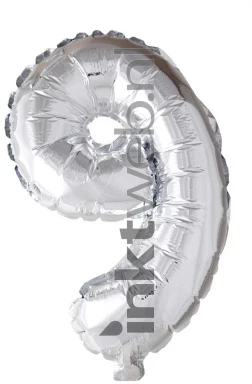 Haza Opblaas Cijfer 9, 40cm zilver