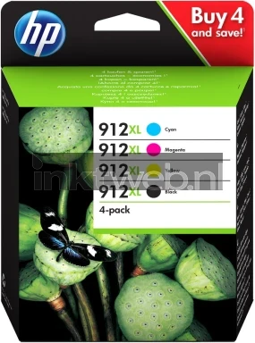 HP 912XL 4-pack (Opruiming 4 x 1-pack los) zwart en kleur