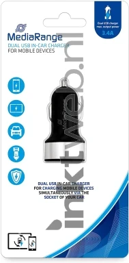 MediaRange dubbele USB autolader 3.4 A vermogen zwart