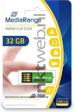 MediaRange USB nano flash drive, paper-clip stick 32GB Front box