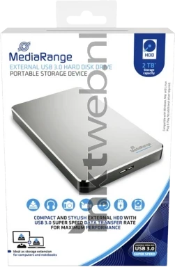 MediaRange Externe harde schijf 2TB, USB 3.0 zilver