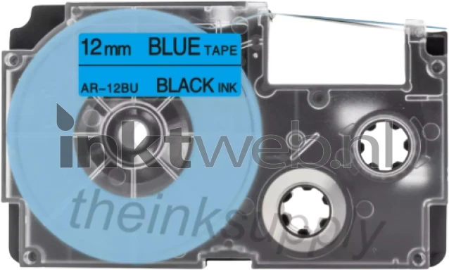 Huismerk Casio XR-12BU zwart op blauw breedte 12 mm