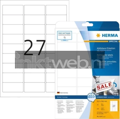 Herma 4347 Verwijderbare papieretiket 63,5 x 29,6mm wit