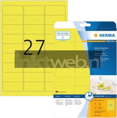 Herma 5140 Permanente papieretiket 63,5 x 29,6mm neon kleur