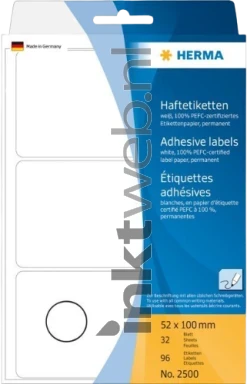 Herma 2500 Permanente papieretiket 52 x 100mm wit