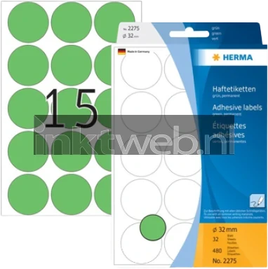 Herma 2275 Permanente papieretiket 32mm rond groen