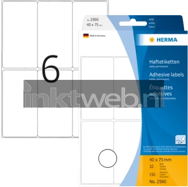 Herma 2590 Permanente papieretiket 40 x 75mm wit