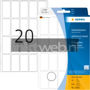 Herma 2400 Permanente papieretiket 19 x 40mm wit